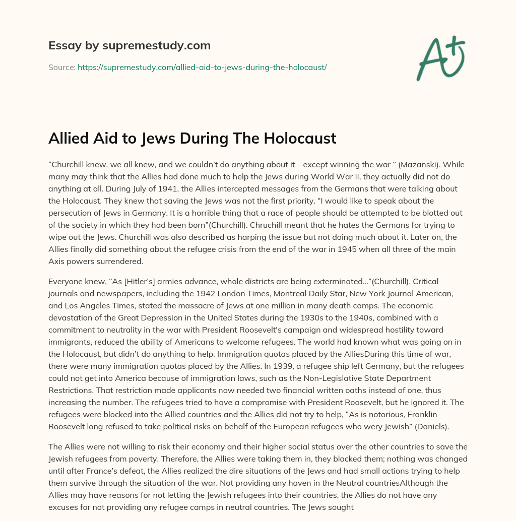 Allied Aid to Jews During The Holocaust essay