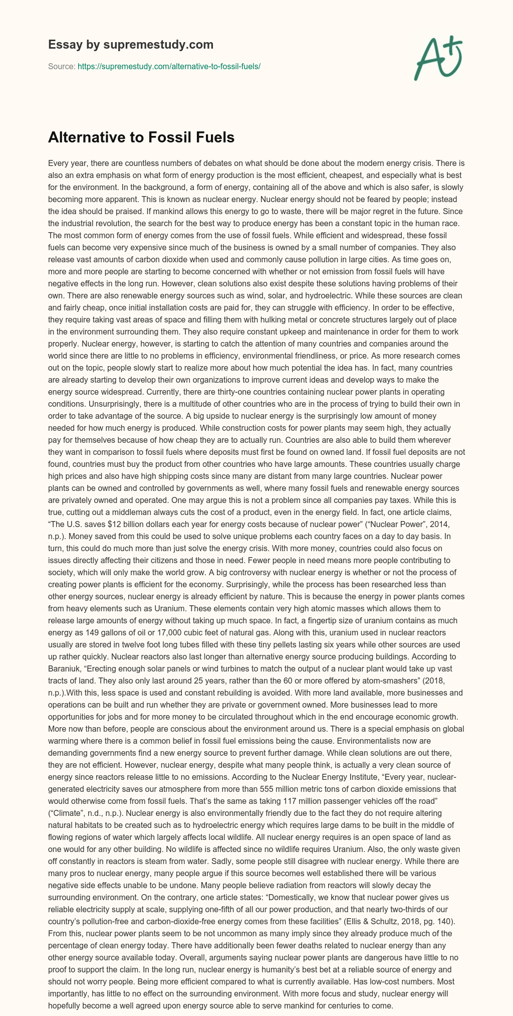 Alternative to Fossil Fuels essay