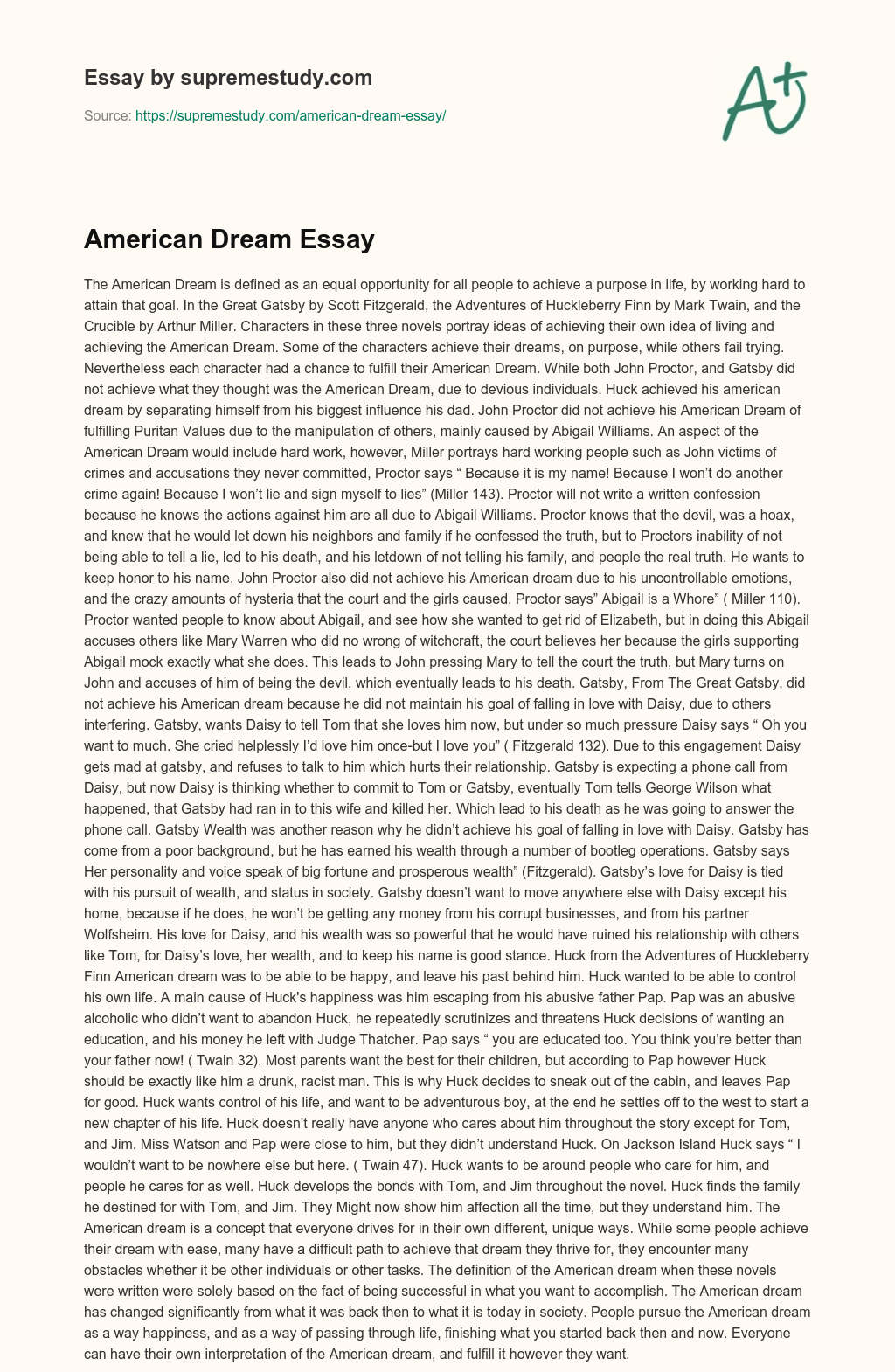 American Dream Essay essay