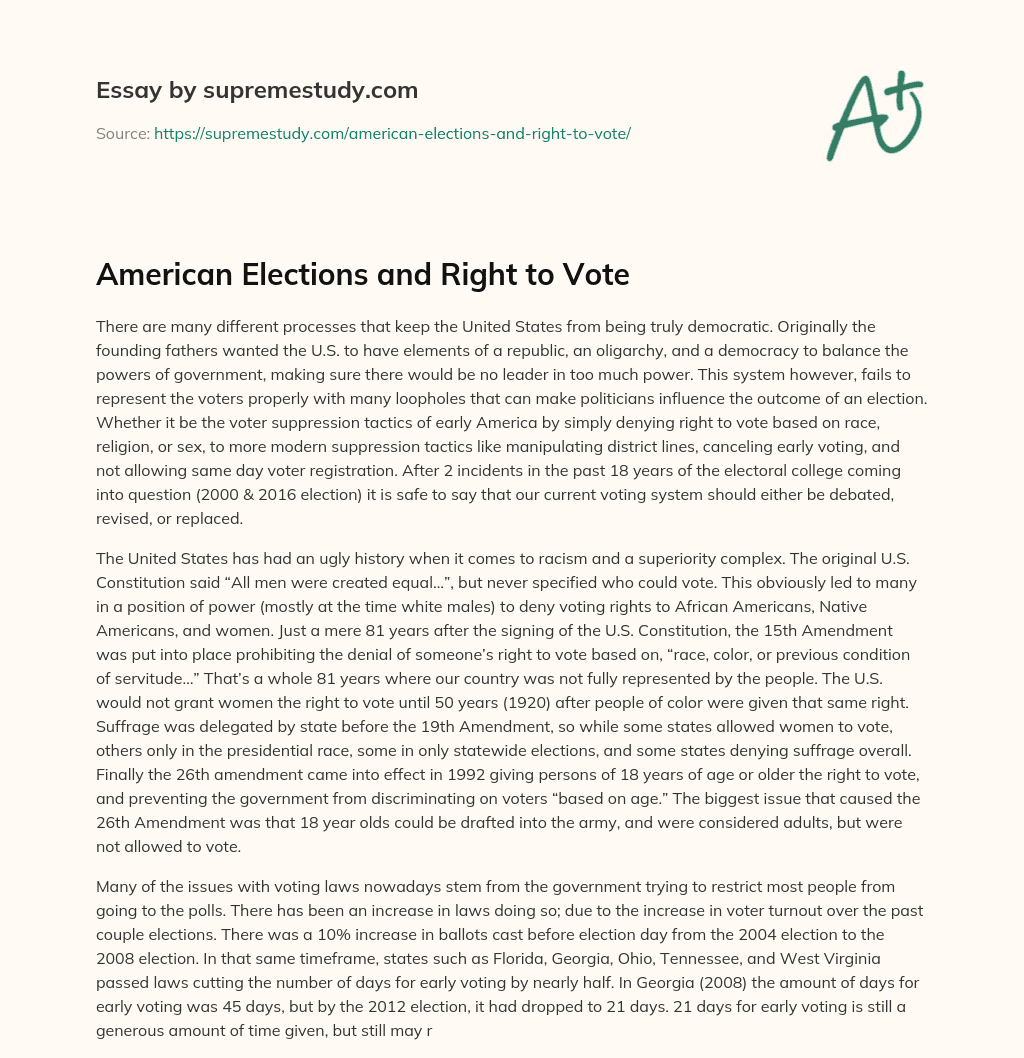 American Elections and Right to Vote essay