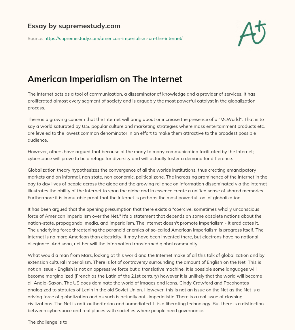 American Imperialism on The Internet essay
