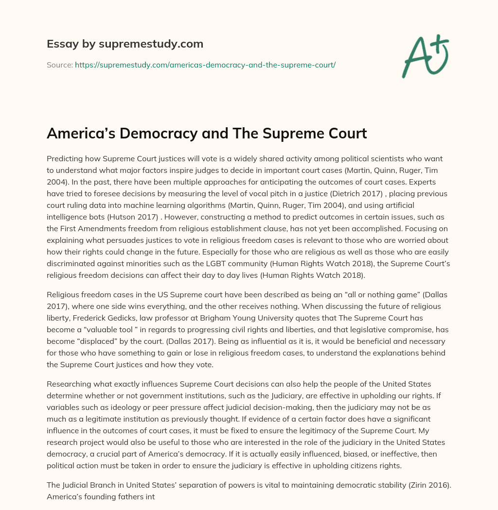 America’s Democracy and The Supreme Court essay