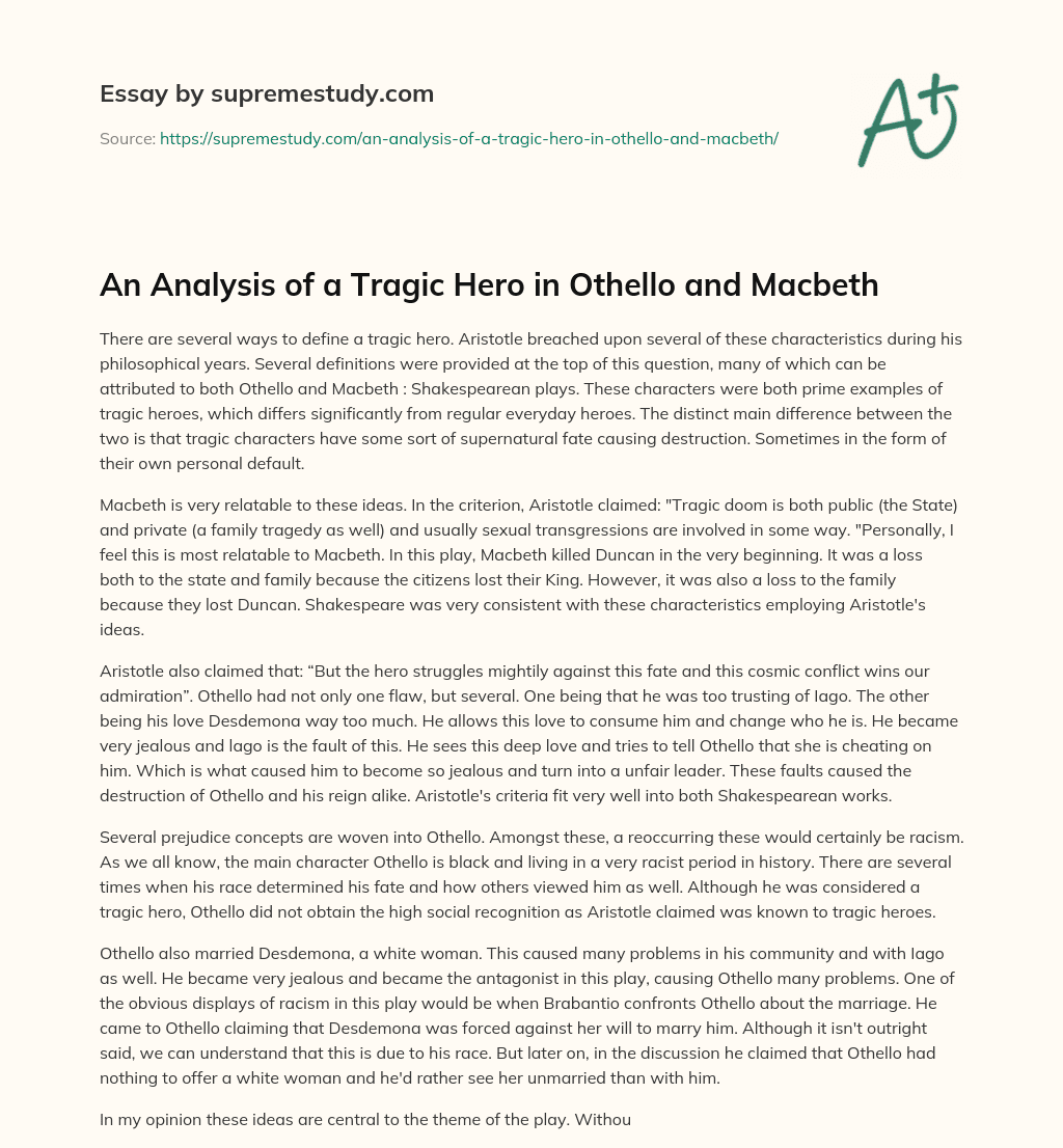 An Analysis of a Tragic Hero in Othello and Macbeth essay
