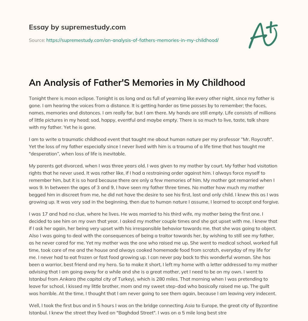 An Analysis of Father’S Memories in My Childhood essay