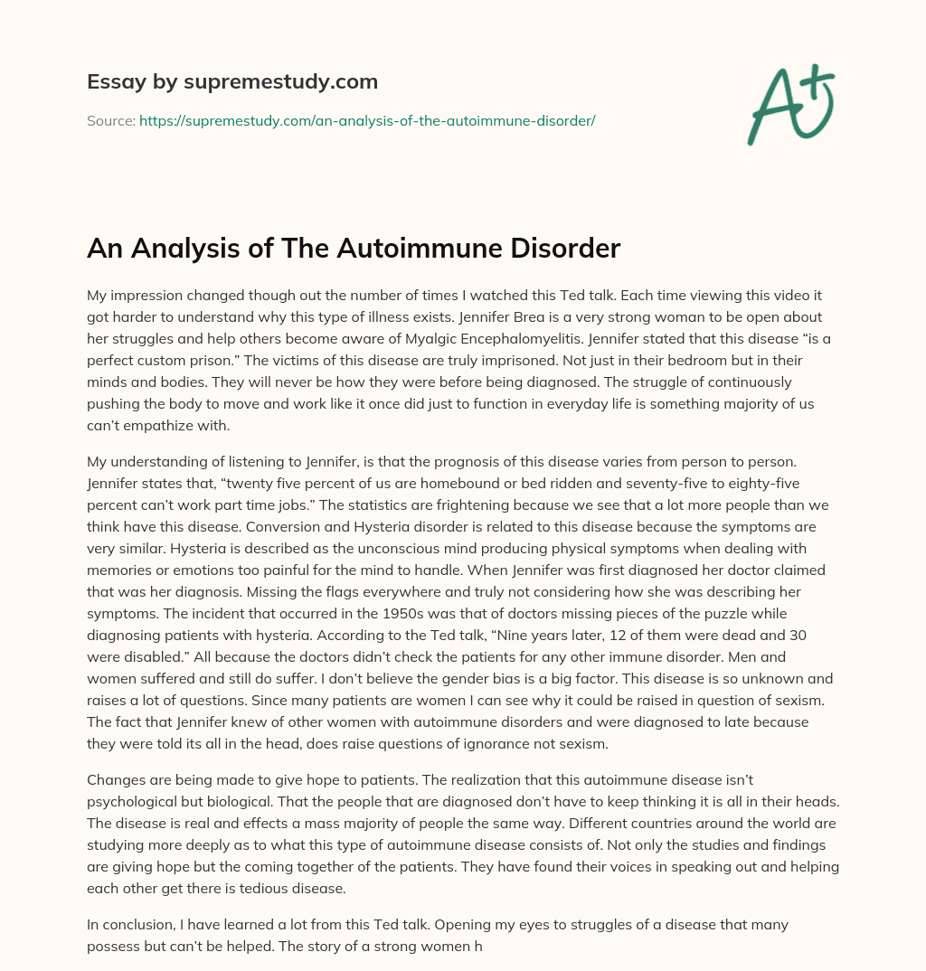 An Analysis of The Autoimmune Disorder essay