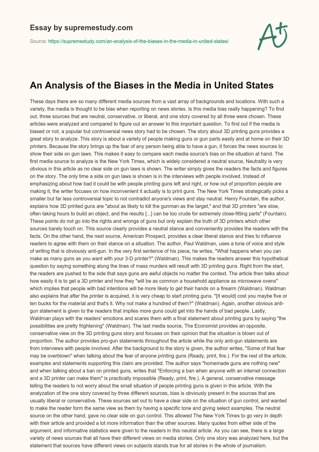 An Analysis of the Biases in the Media in United States essay