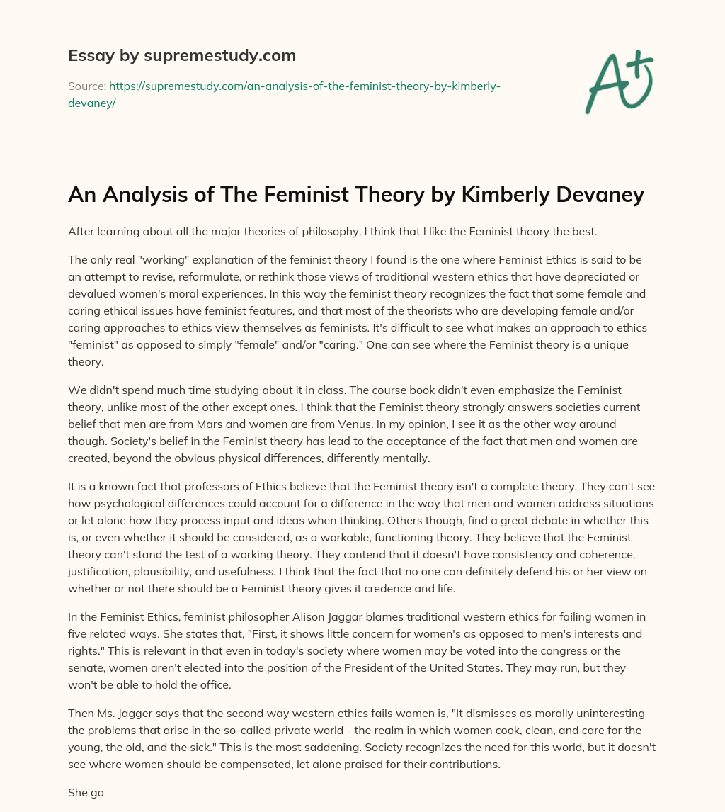 An Analysis of The Feminist Theory by Kimberly Devaney essay