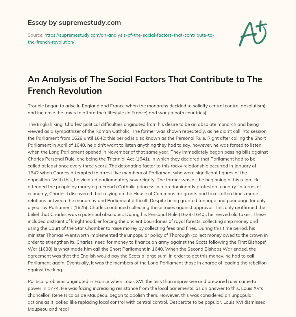 An Analysis of The Social Factors That Contribute to The French Revolution essay