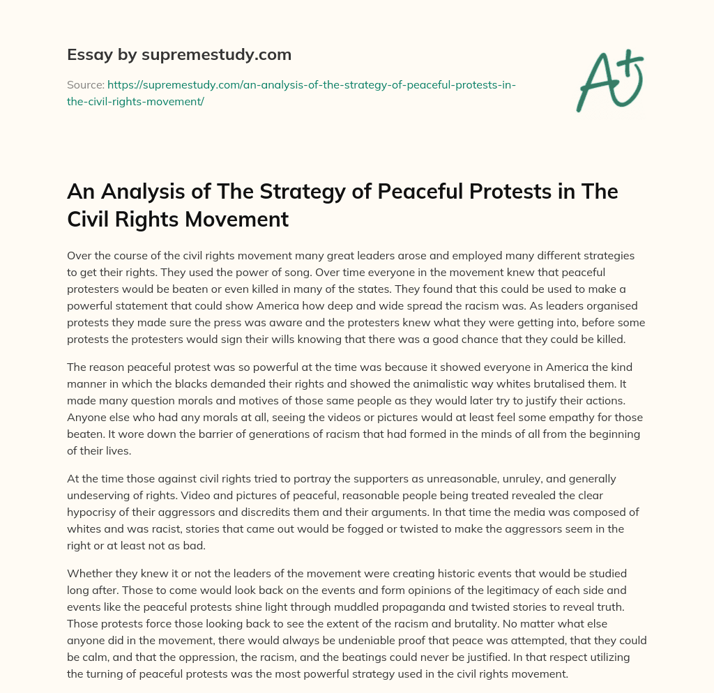 An Analysis of The Strategy of Peaceful Protests in The Civil Rights Movement essay