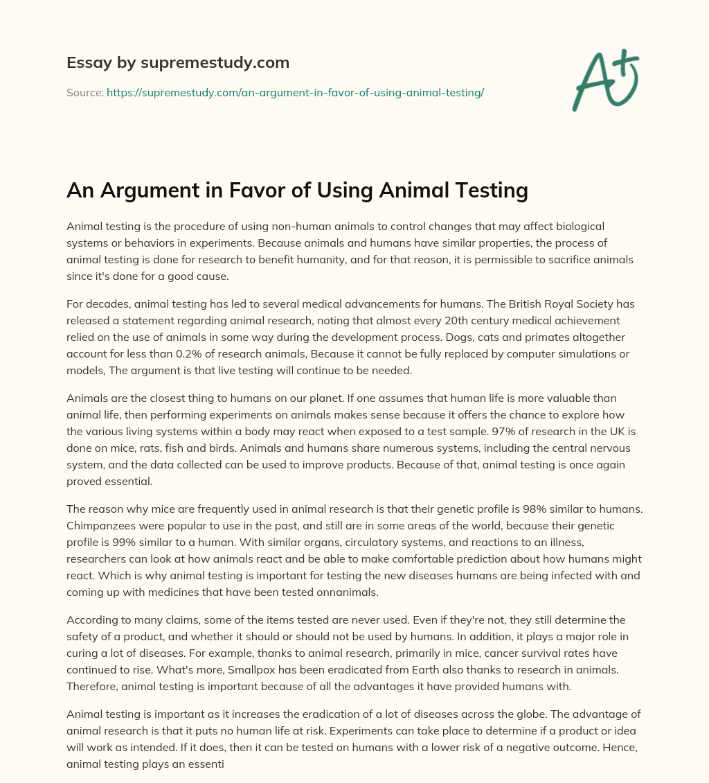 An Argument in Favor of Using Animal Testing essay