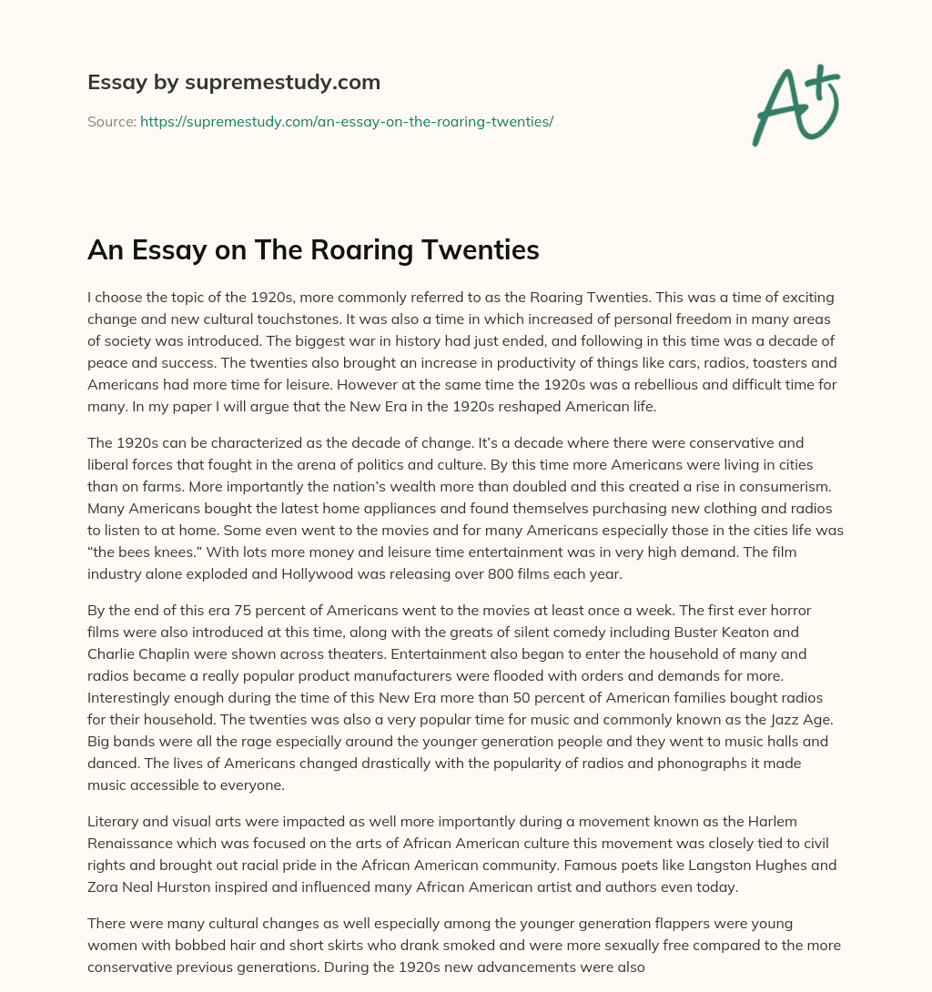 An Essay on The Roaring Twenties essay