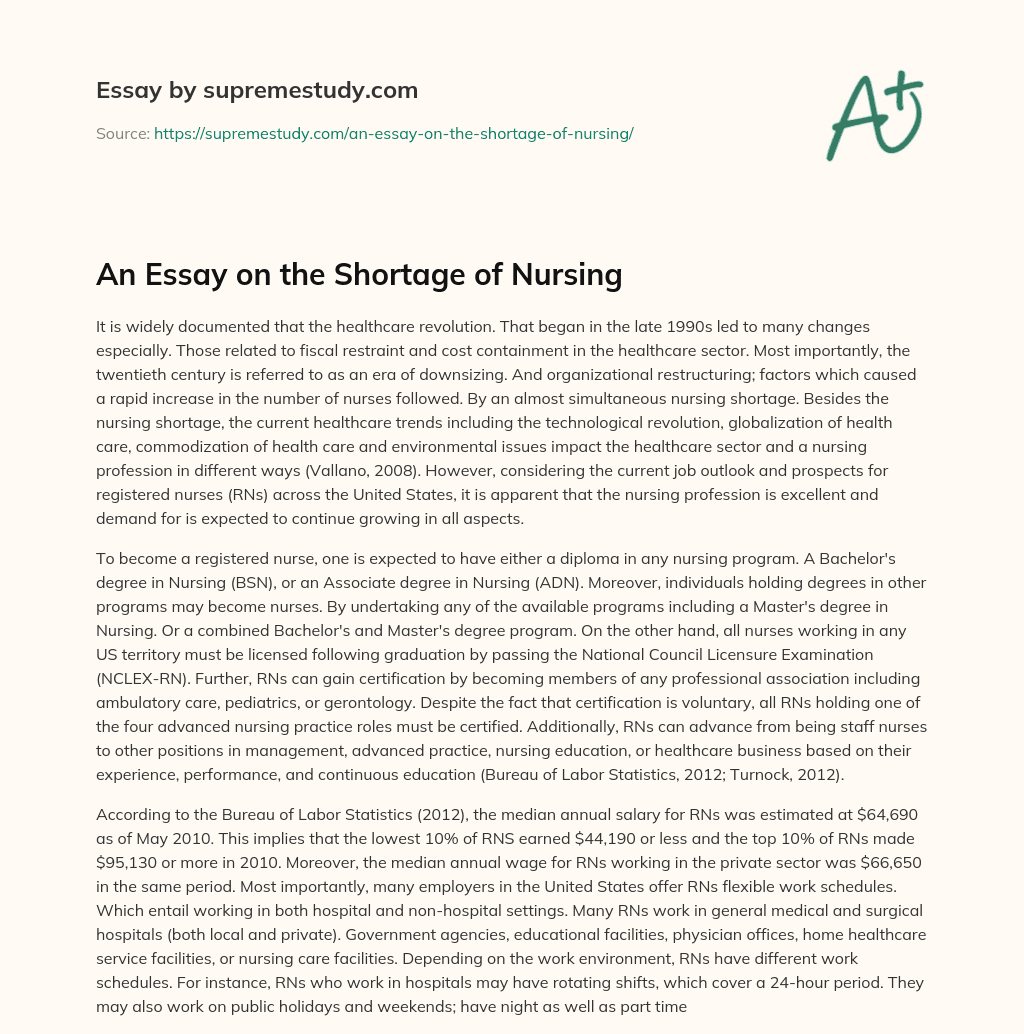 An Essay on the Shortage of Nursing essay