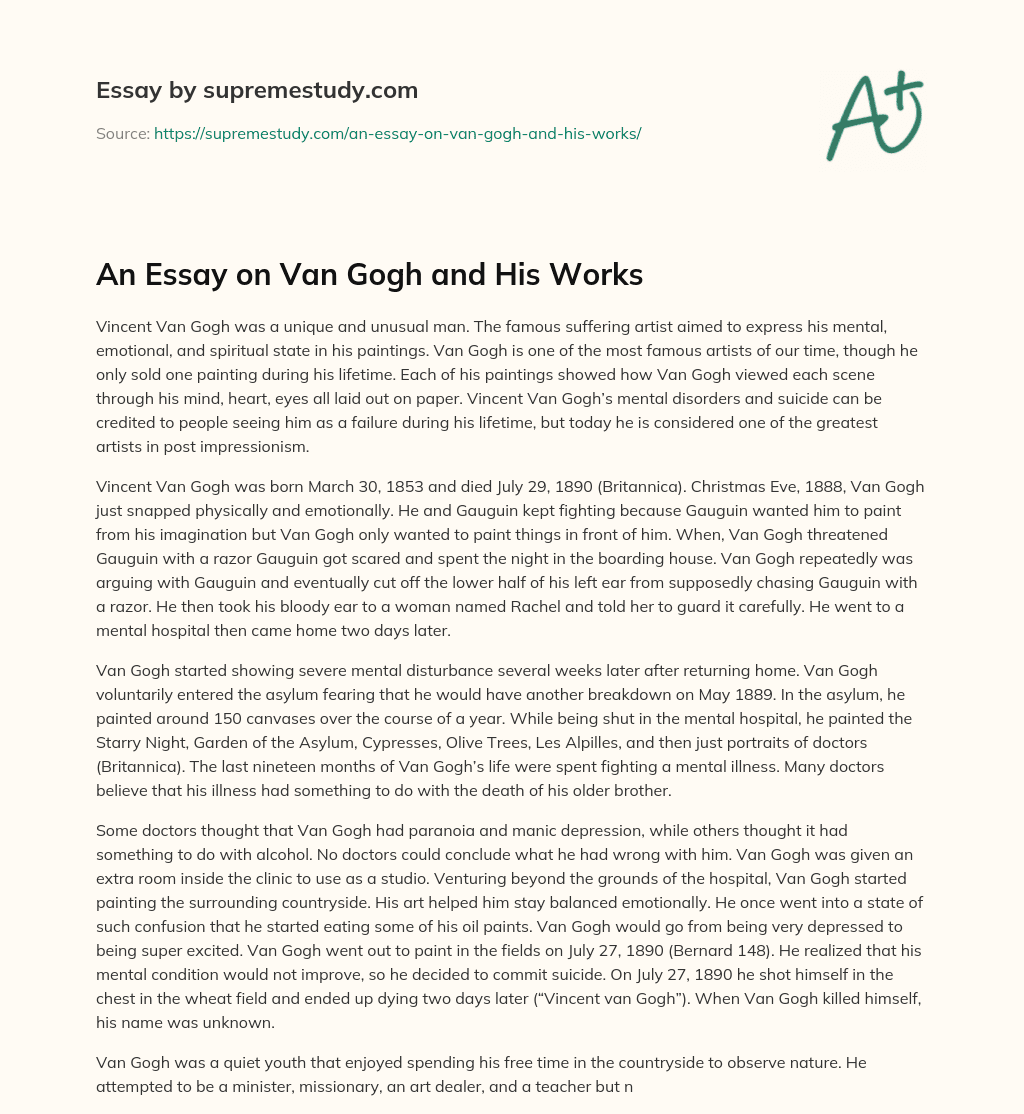 An Essay on Van Gogh and His Works essay