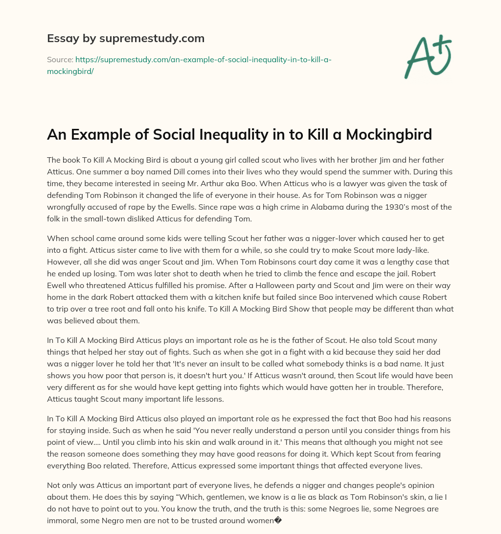 An Example of Social Inequality in to Kill a Mockingbird essay