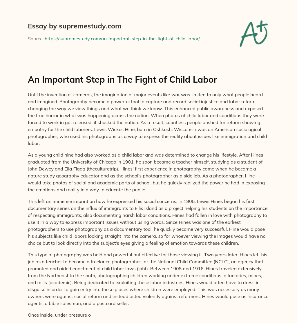 An Important Step in The Fight of Child Labor essay
