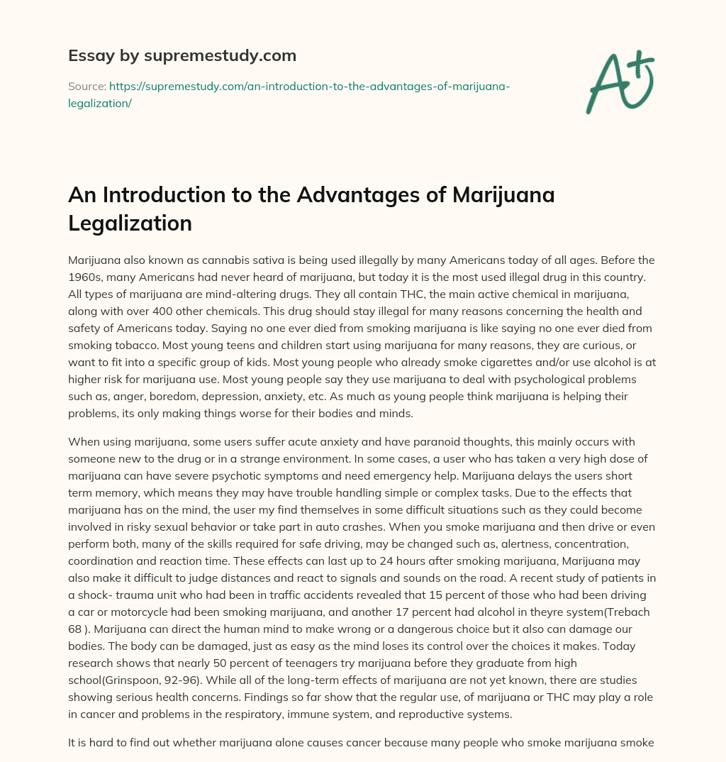 An Introduction to the Advantages of Marijuana Legalization essay