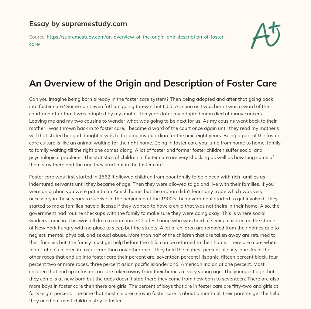 An Overview of the Origin and Description of Foster Care essay