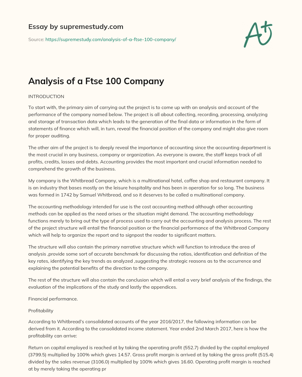 Analysis of a Ftse 100 Company essay