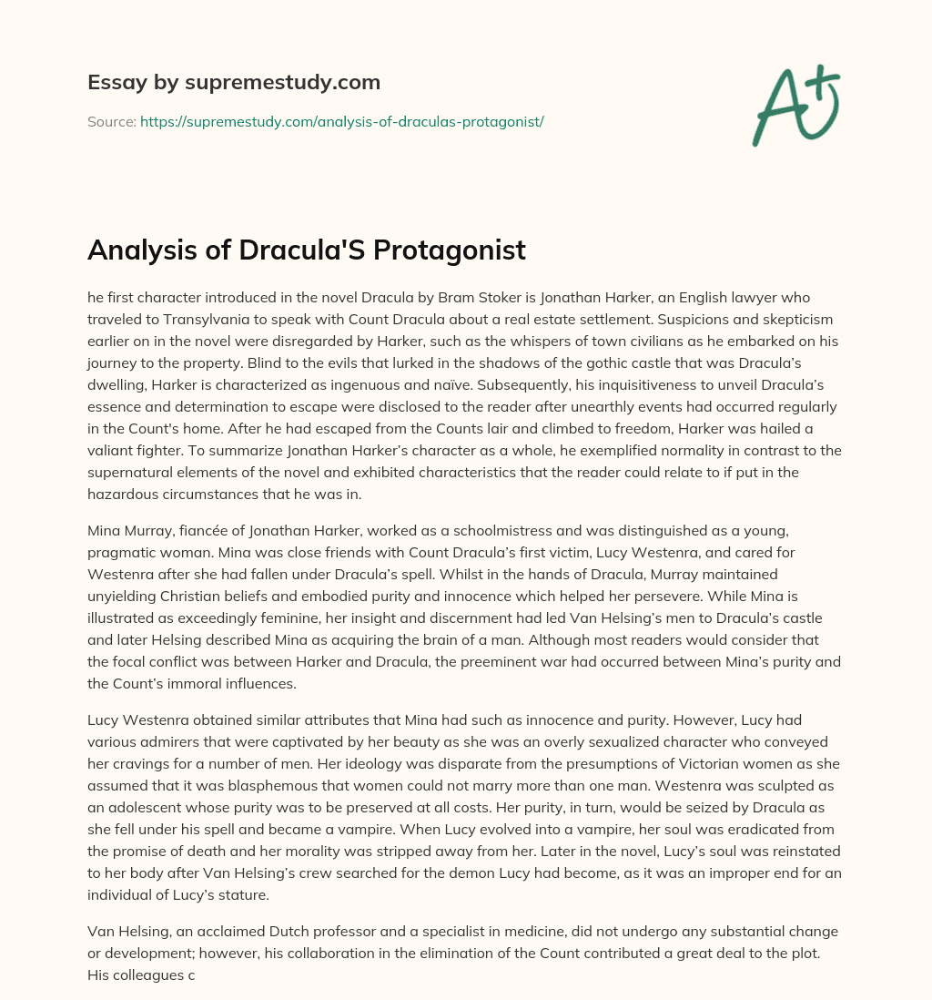 Analysis of Dracula’S Protagonist essay