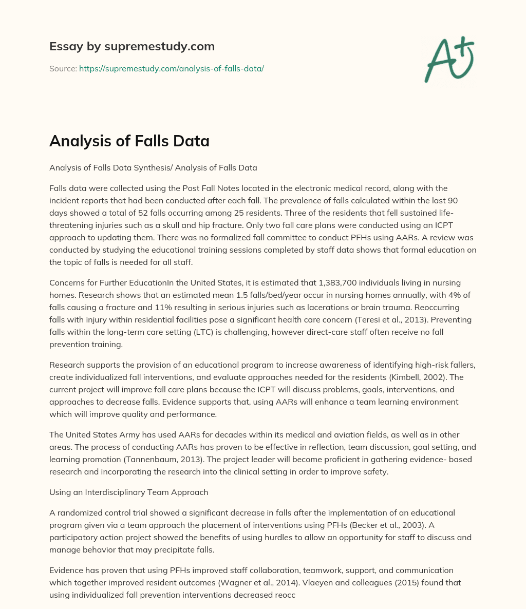 Analysis of Falls Data essay
