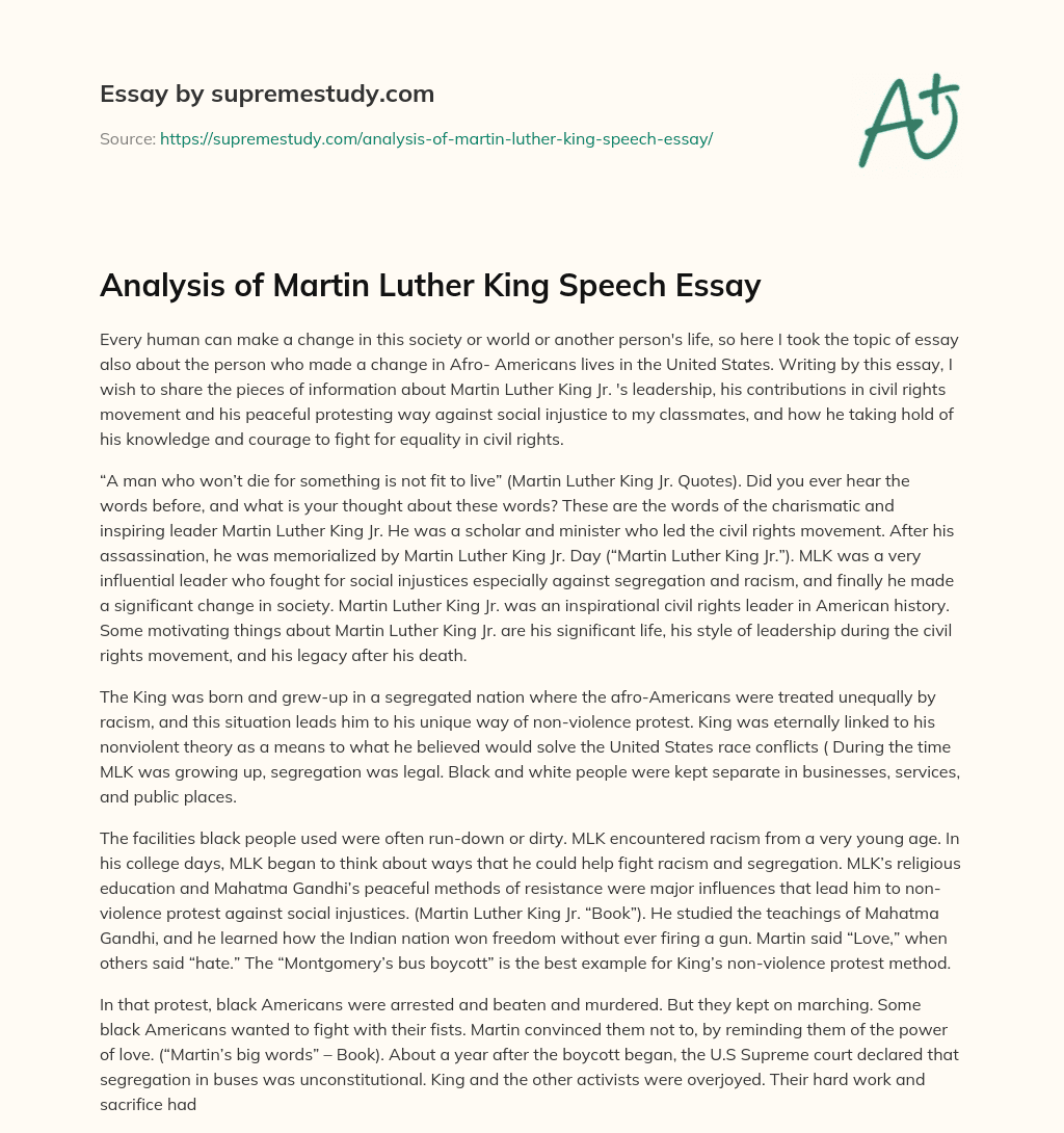 martin luther king essay 100 words