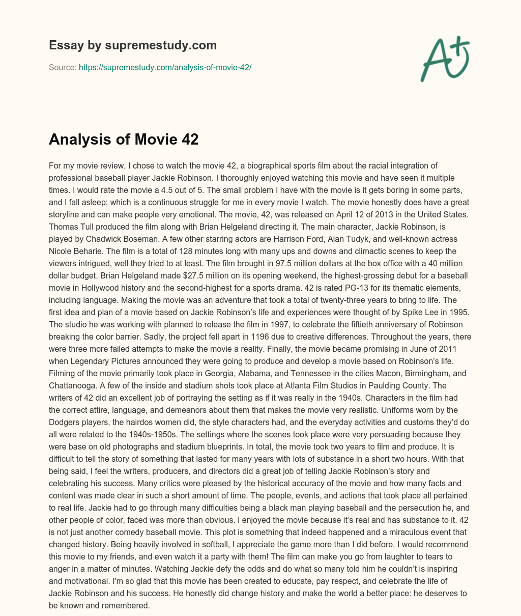 Analysis of Movie 42 essay