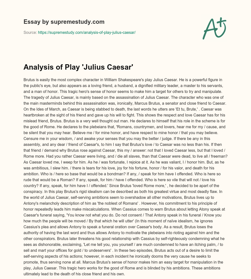 Analysis of Play ‘Julius Caesar’ essay