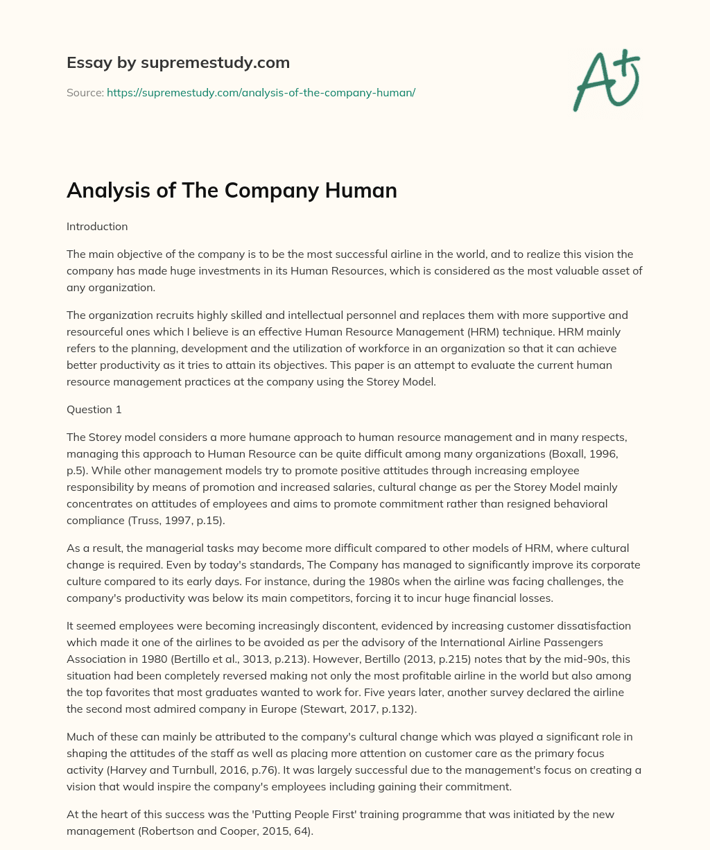 Analysis of The Company Human essay