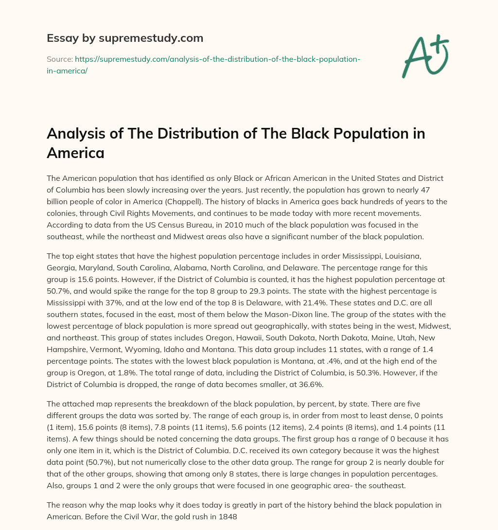 Analysis of The Distribution of The Black Population in America essay