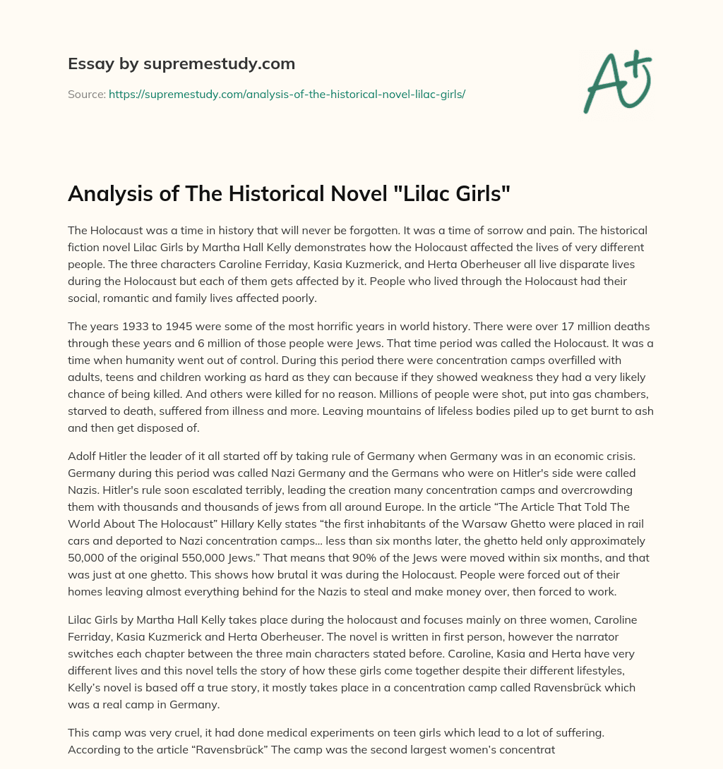 Analysis of The Historical Novel “Lilac Girls” essay