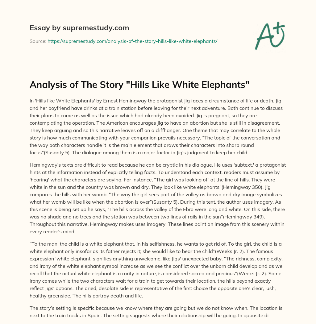 Analysis of The Story “Hills Like White Elephants” essay
