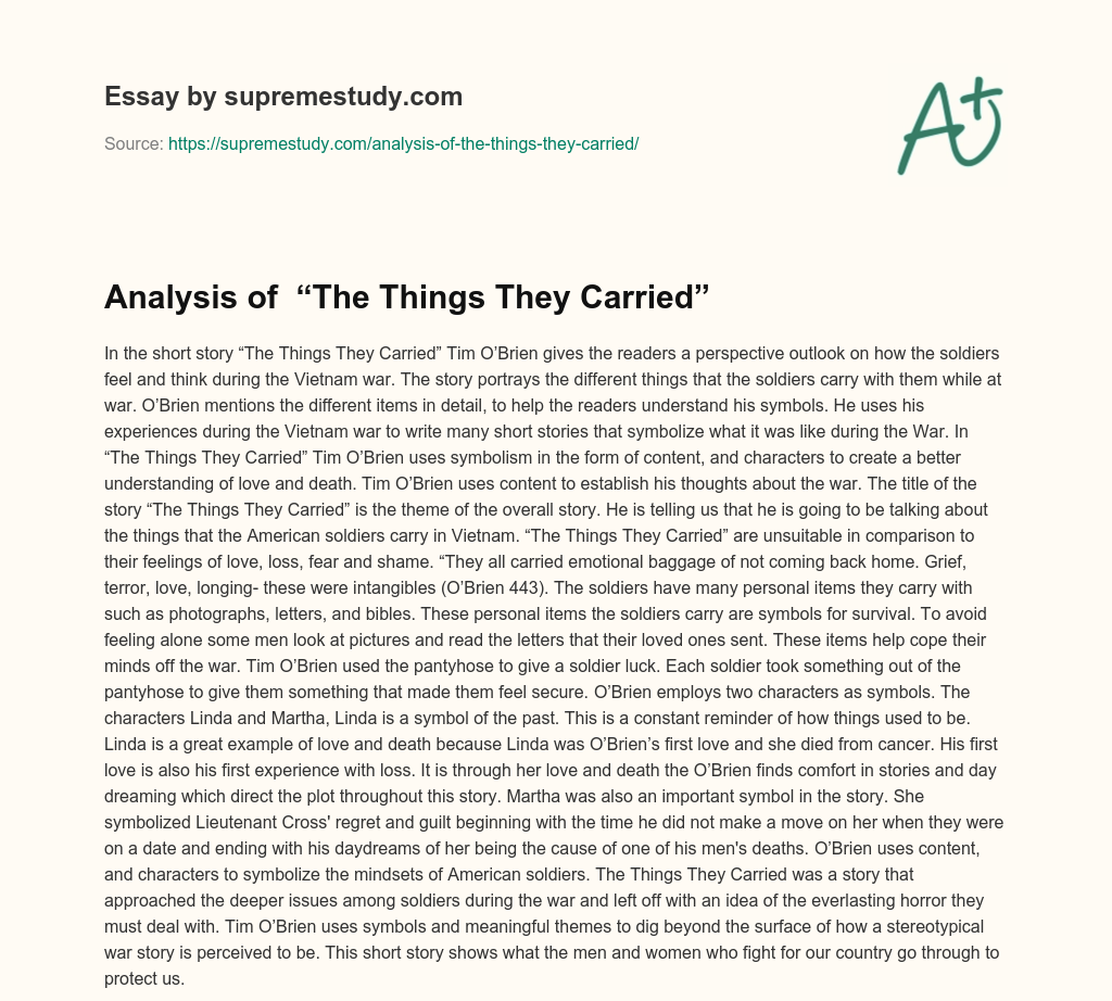 Analysis of  “The Things They Carried” essay
