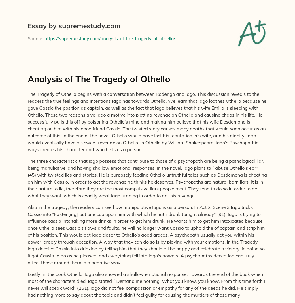 Analysis of The Tragedy of Othello essay