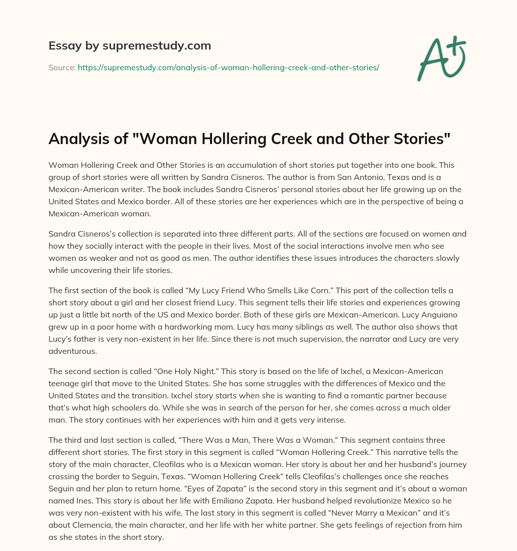 Analysis of “Woman Hollering Creek and Other Stories” essay