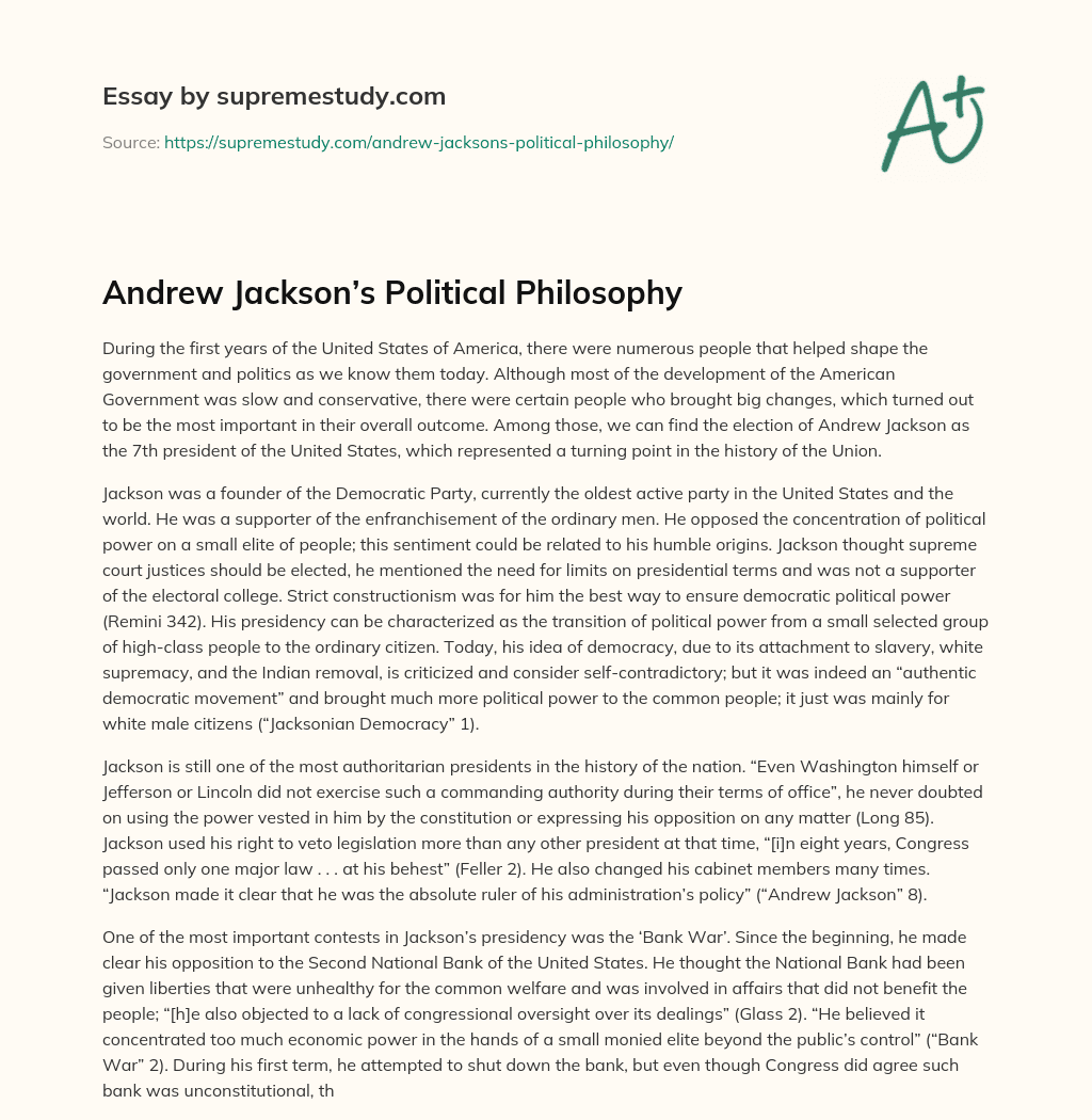 Andrew Jackson’s Political Philosophy essay