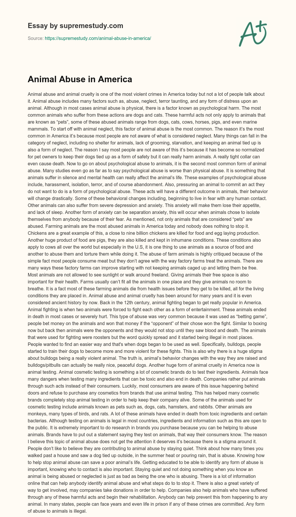 Animal Abuse in America essay