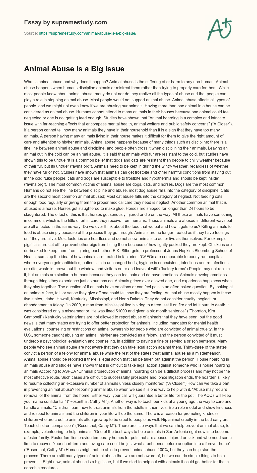 Animal Abuse Is a Big Issue essay