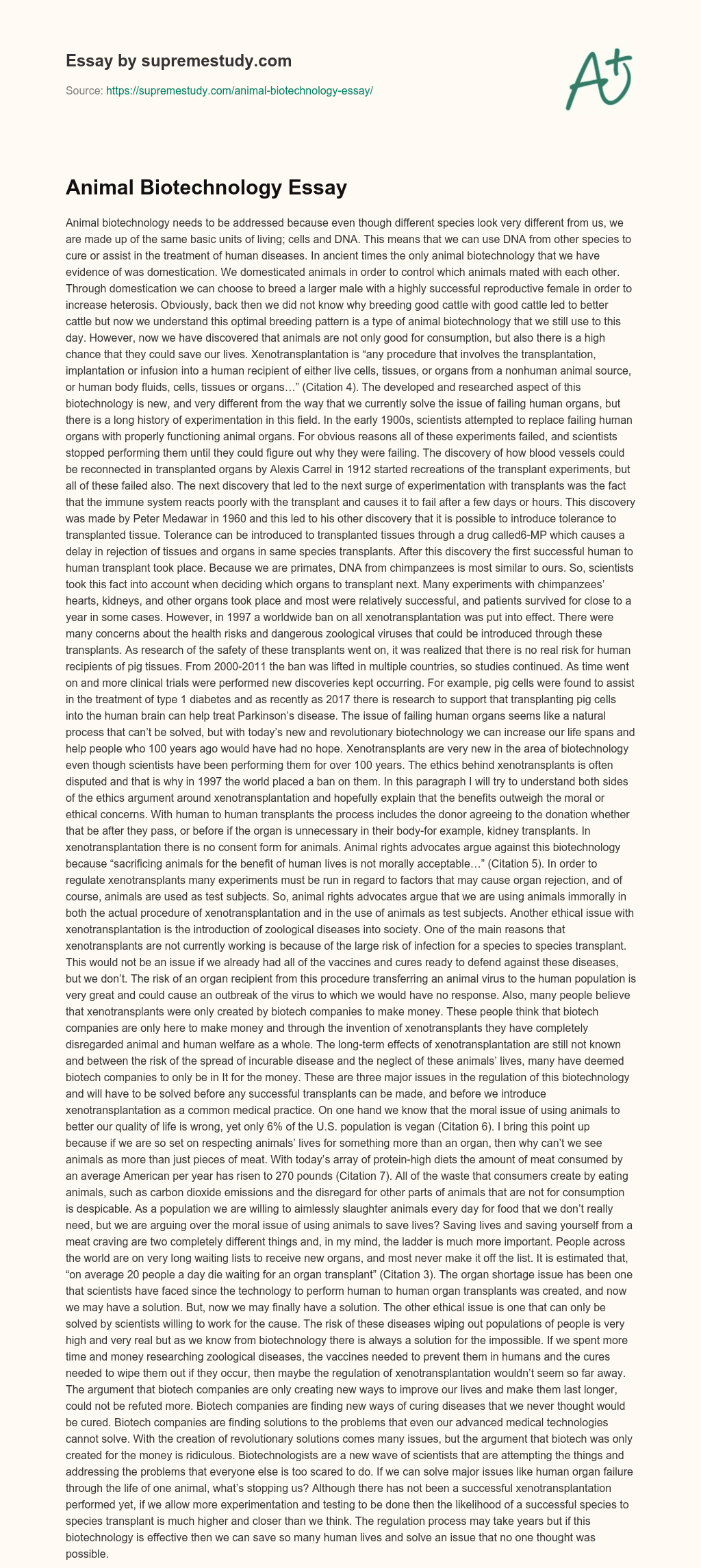 Animal Biotechnology Essay essay