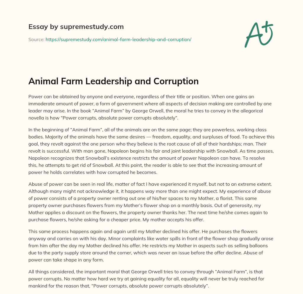 leadership in animal farm essay