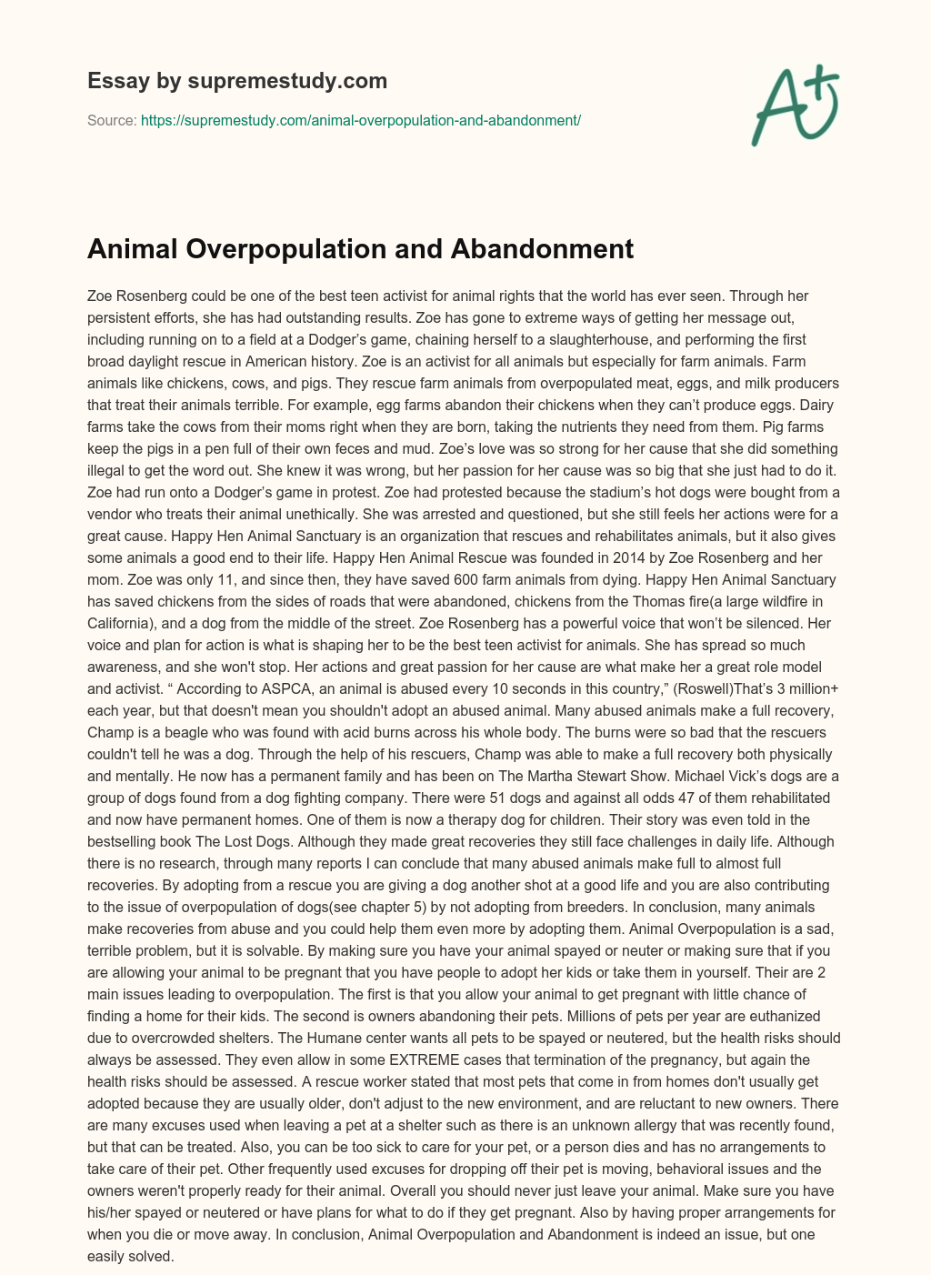 Animal Overpopulation and Abandonment essay