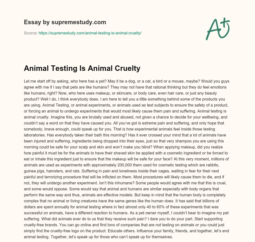 Animal Testing Is Animal Cruelty essay