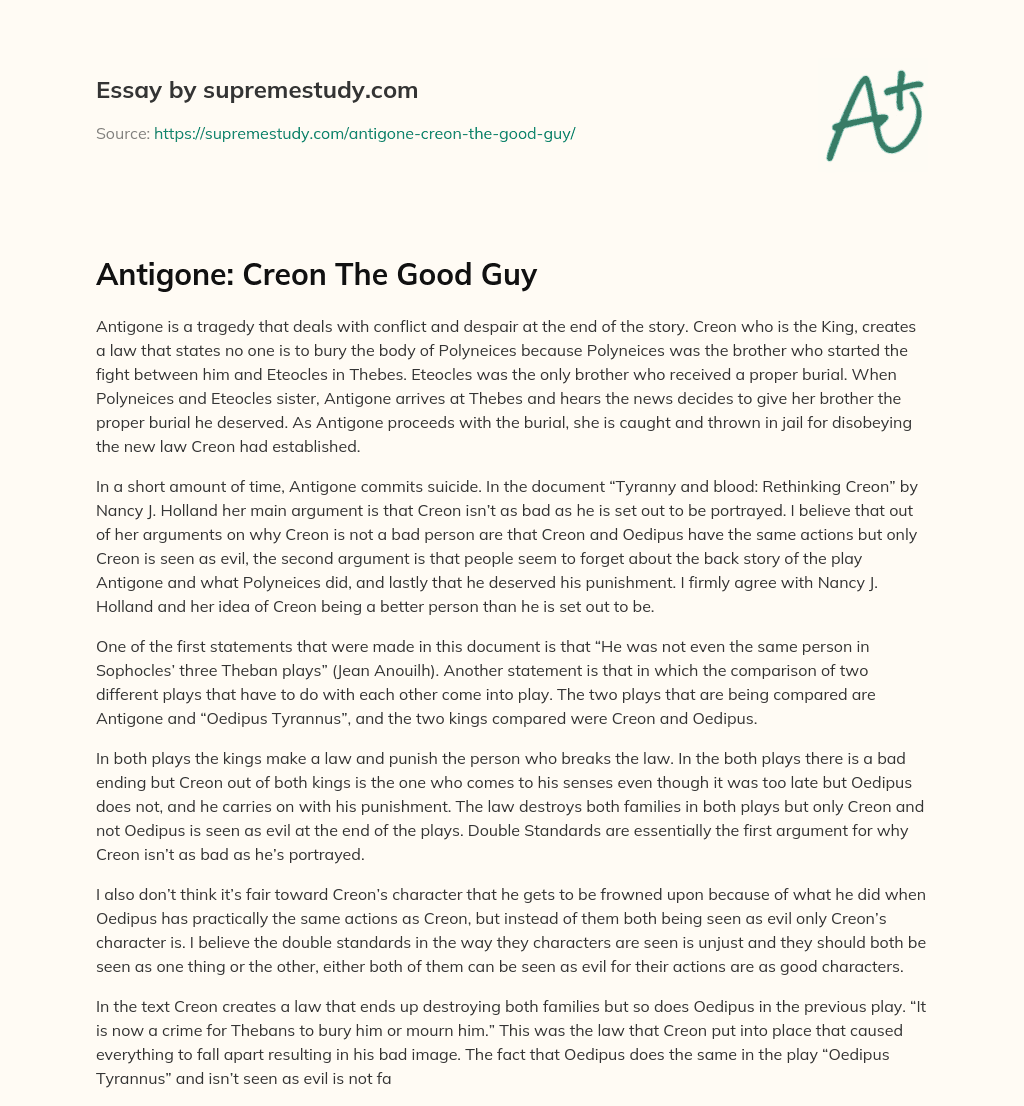 Antigone: Creon The Good Guy essay