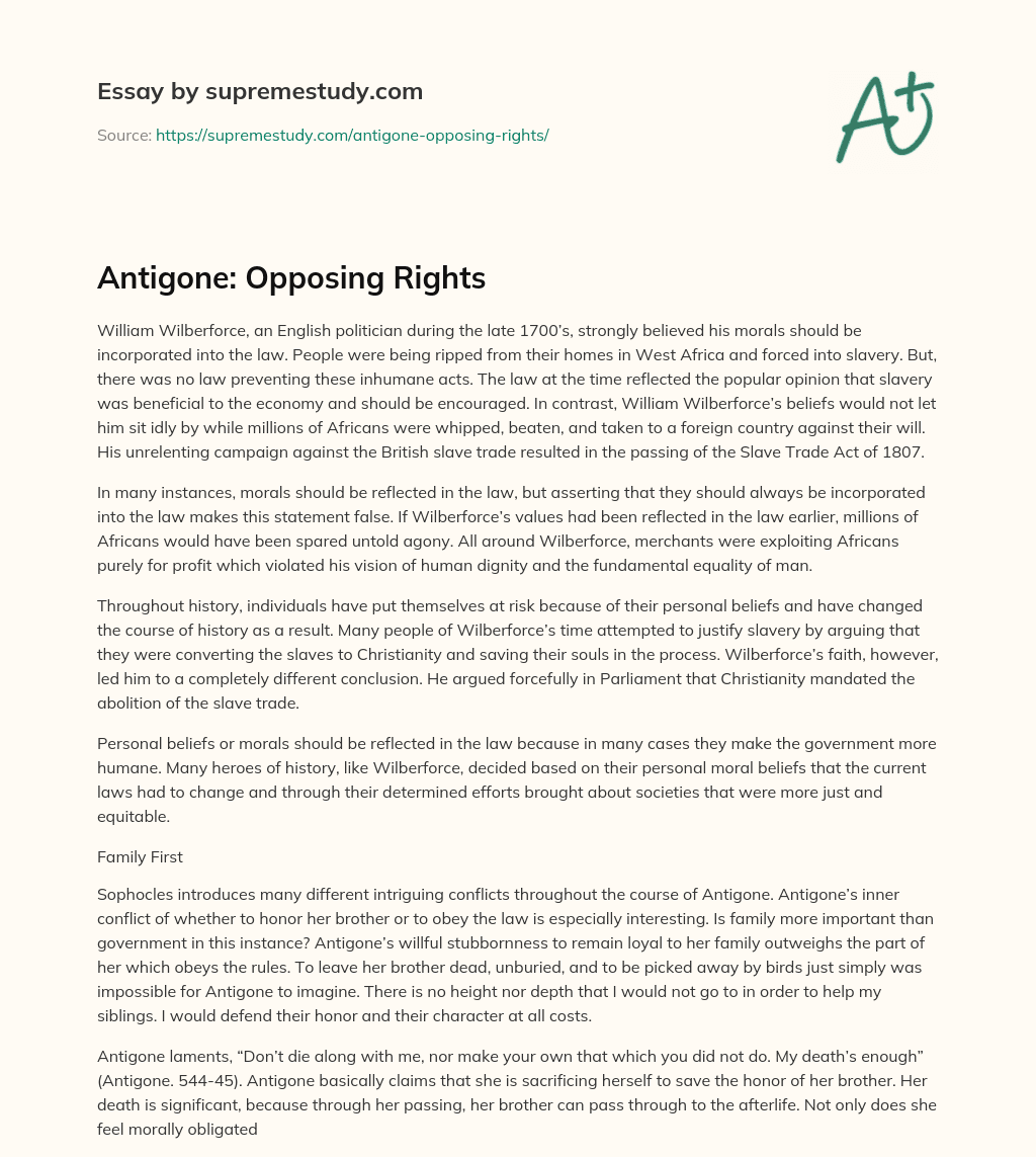 Antigone: Opposing Rights essay