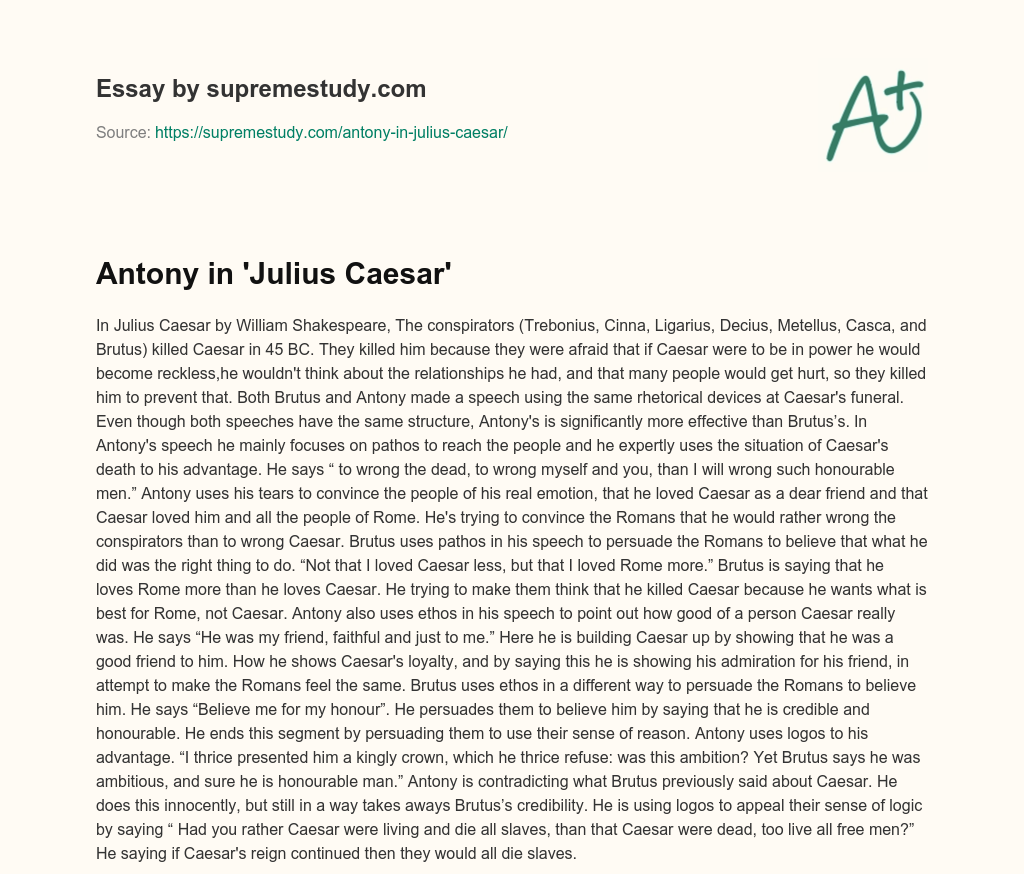 Antony in ‘Julius Caesar’ essay