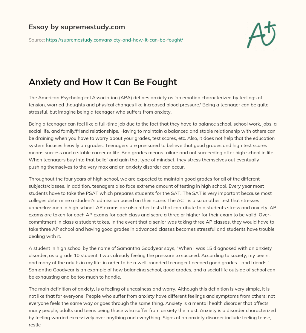 Anxiety and How It Can Be Fought essay