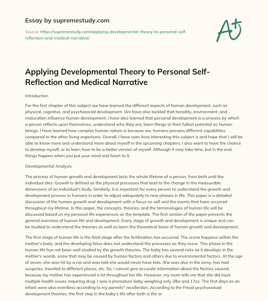 Applying Developmental Theory to Personal Self-Reflection and Medical Narrative essay