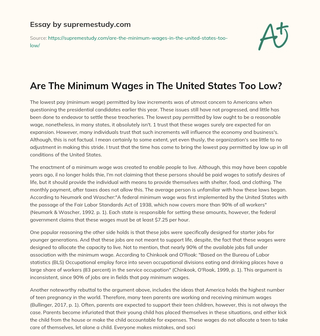 Are The Minimum Wages in The United States Too Low? essay