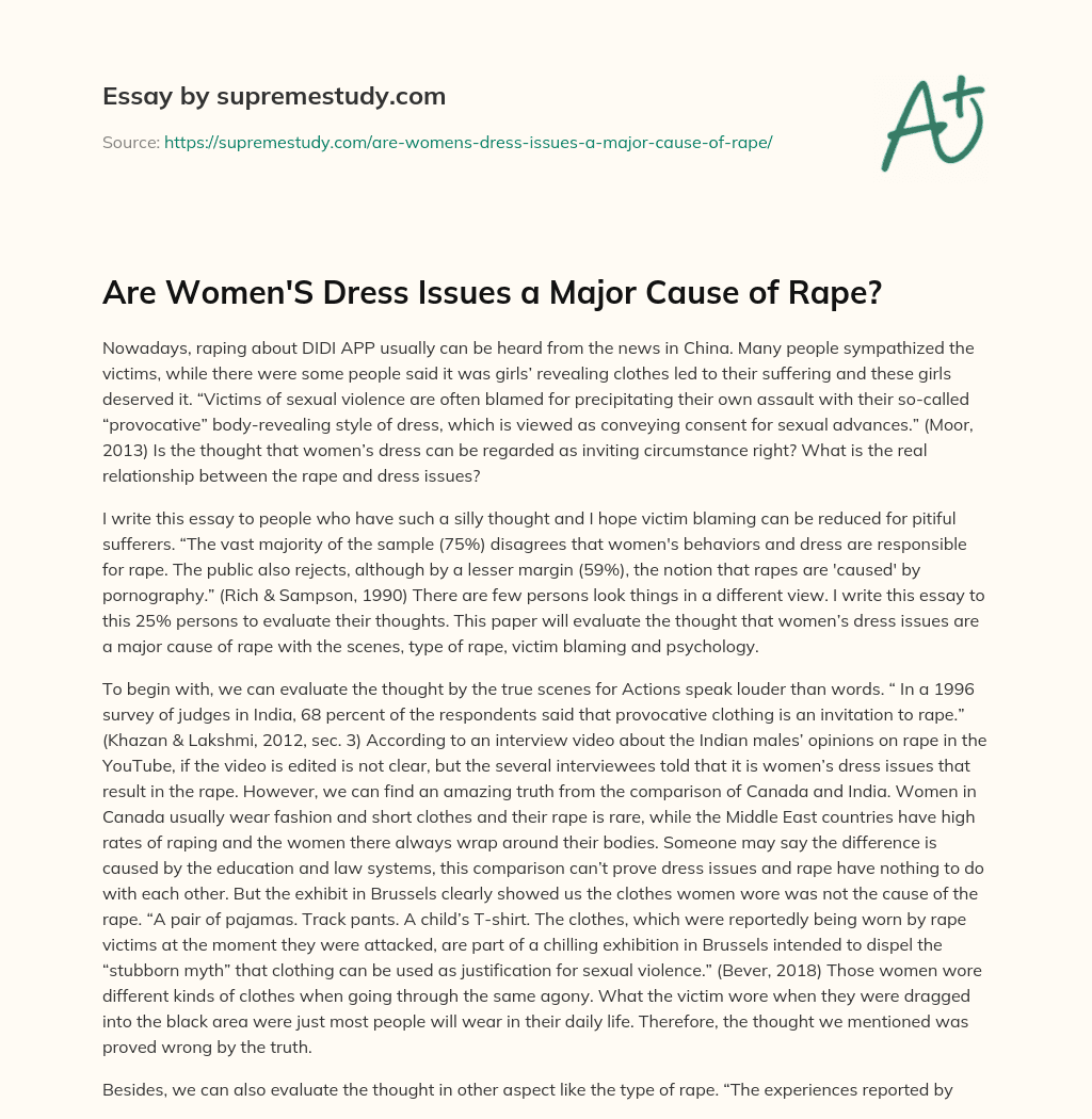 Are Women’S Dress Issues a Major Cause of Rape? essay