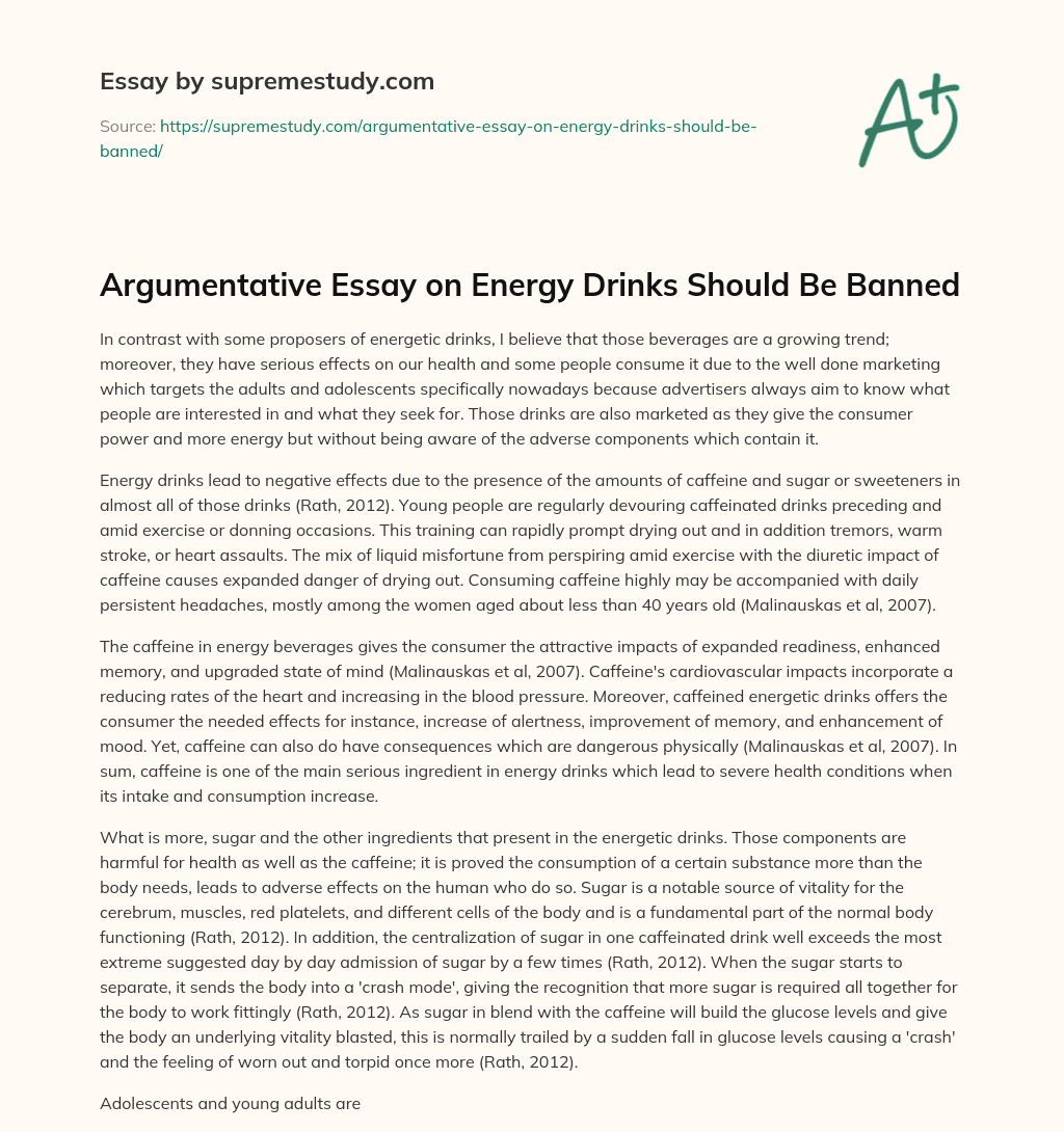 Argumentative Essay on Energy Drinks Should Be Banned essay