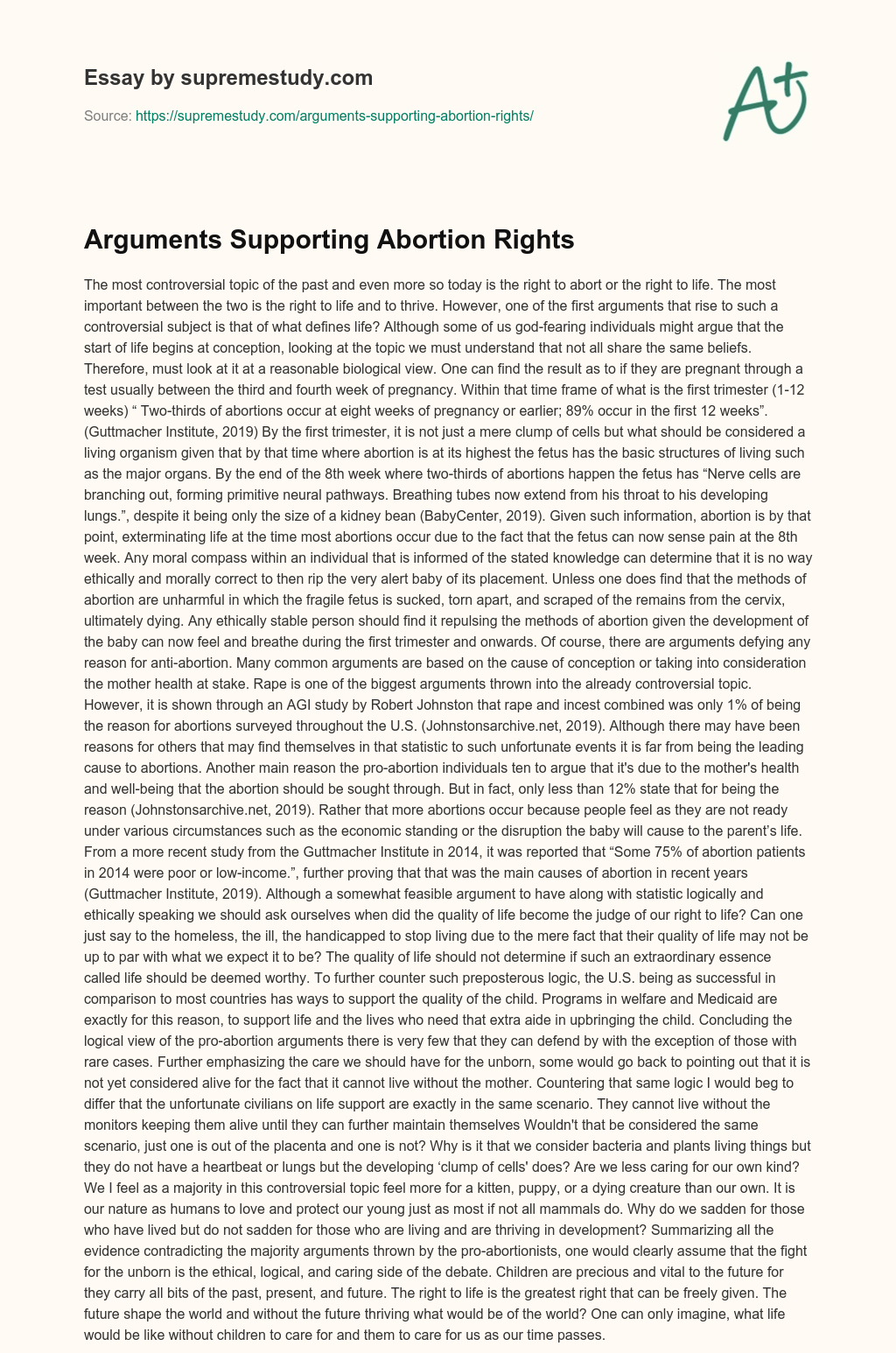 Arguments Supporting Abortion Rights essay